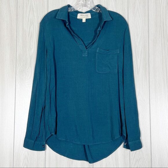 Anthropologie Tops - Anthropologie | Cloth & Stone | Teal Romola Popover Blouse Size Small